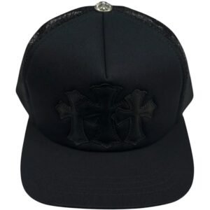 Chrome Hearts Triple Cross Black Leather Trucker Hat